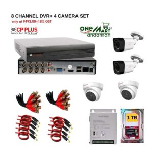 CP PLUS 8 Channel HD DVR with 4 nos 2.4MP wired camera compete set